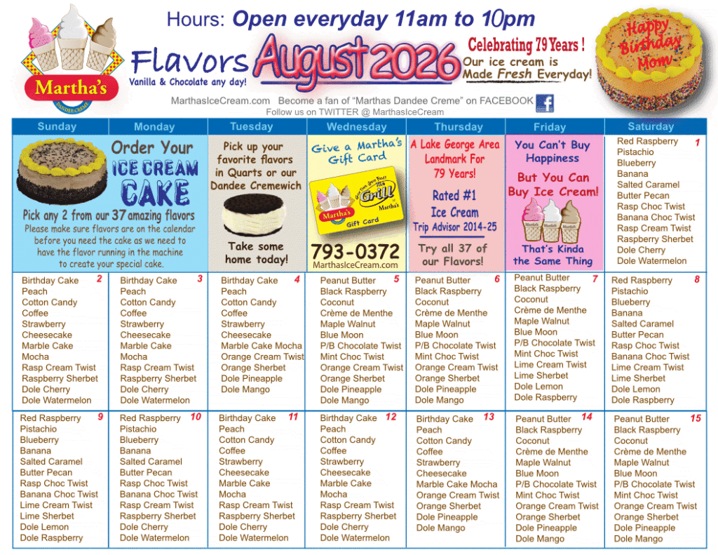 Marthas Flavors fo August 1-15 2026