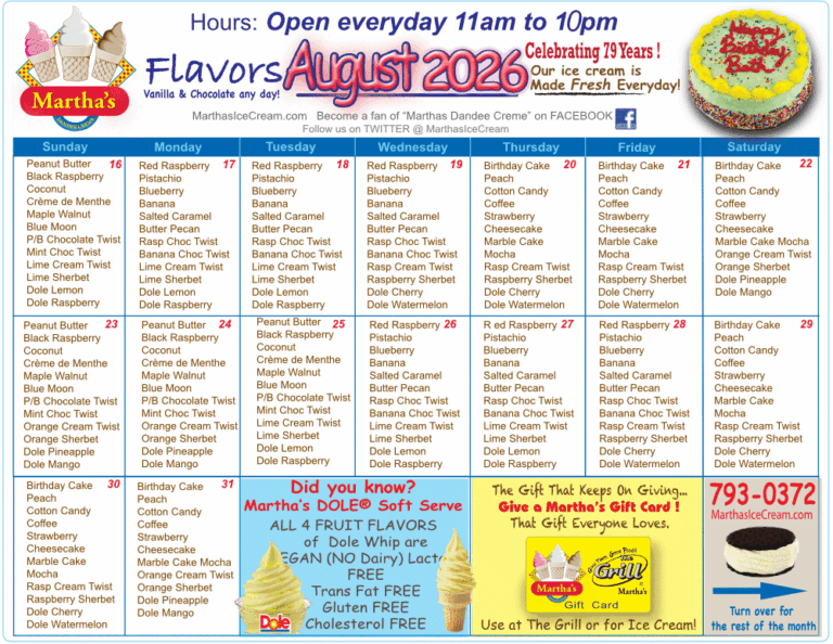Martha's Flavors for August 16-31 2026