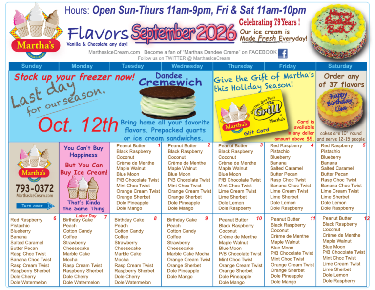 Martha's Flavors September 1-12 2026